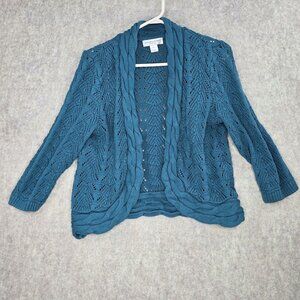 Christopher & Banks Petite Women Open Front Teal Cardigan Sweater P/L